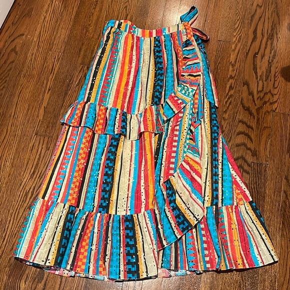 Verb pallavi singhee anthropologie Ruffled Eyelet Wrap Maxi Skirt size M - Picture 2 of 6